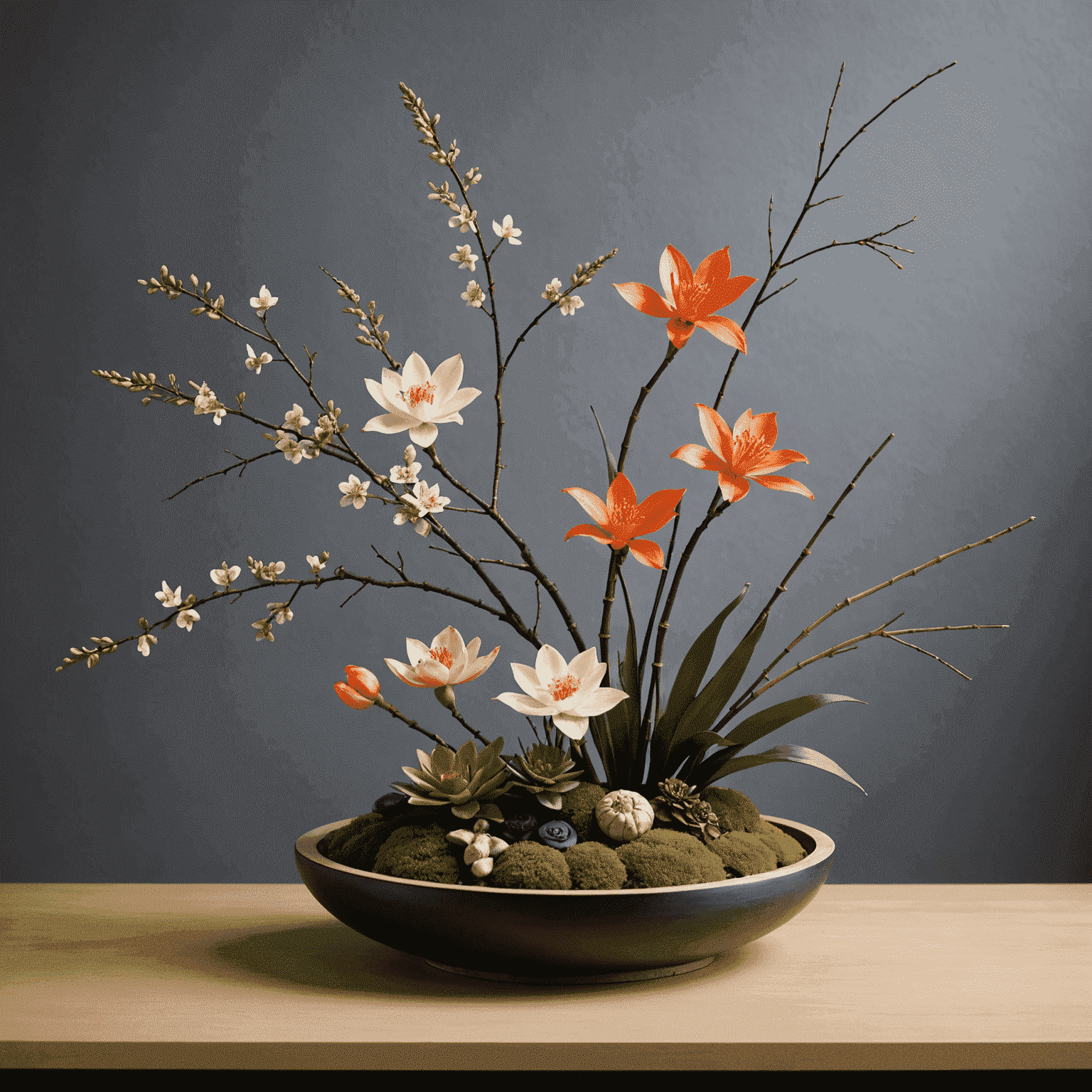 Step-by-step guide showing the process of creating an Ikebana arrangement, from selecting materials to the final composition